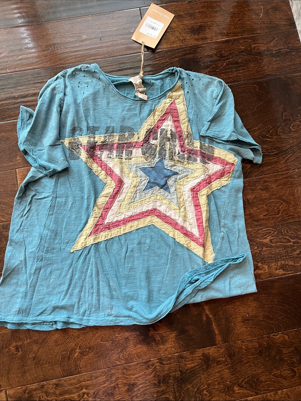 Magnolia Pearl Teal Short Sleeve Tee with Multicolor Star Appliqué